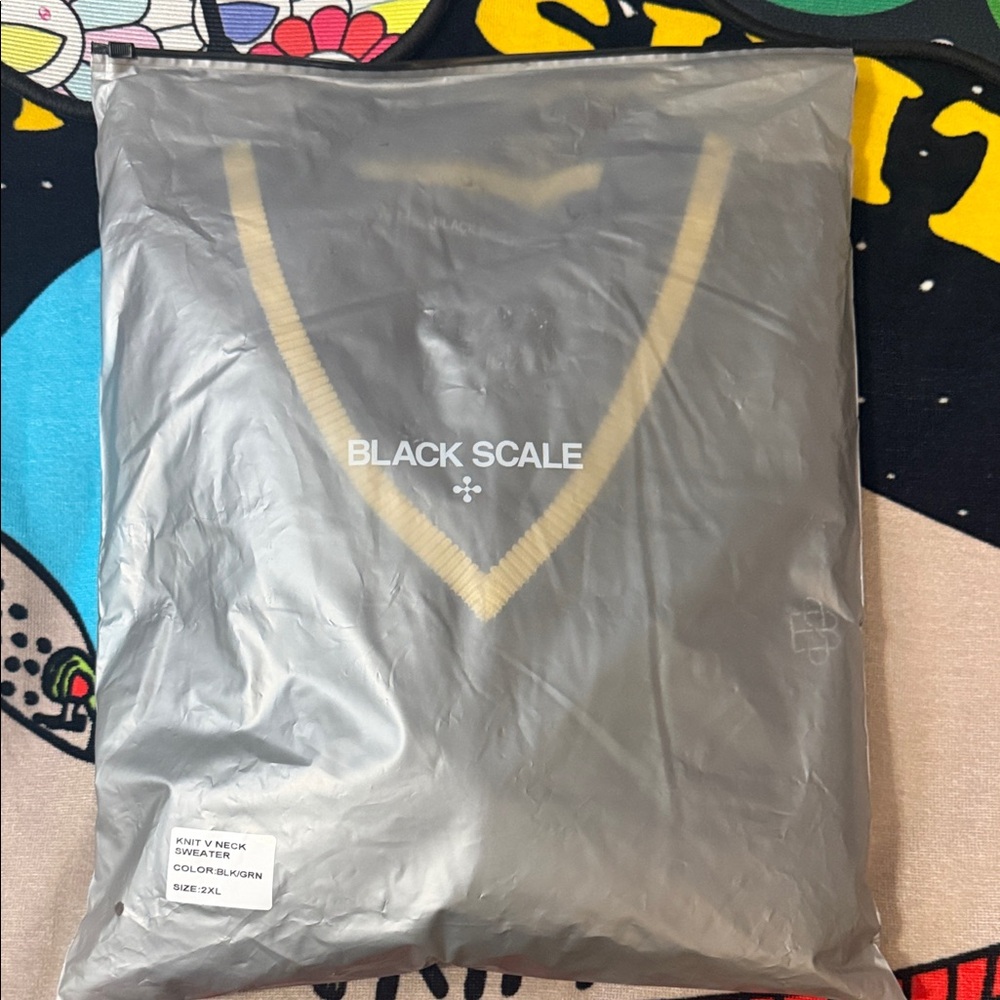 Black Scale Black V-Neck Sweater with Yellow Trim - Picture 15 of 16